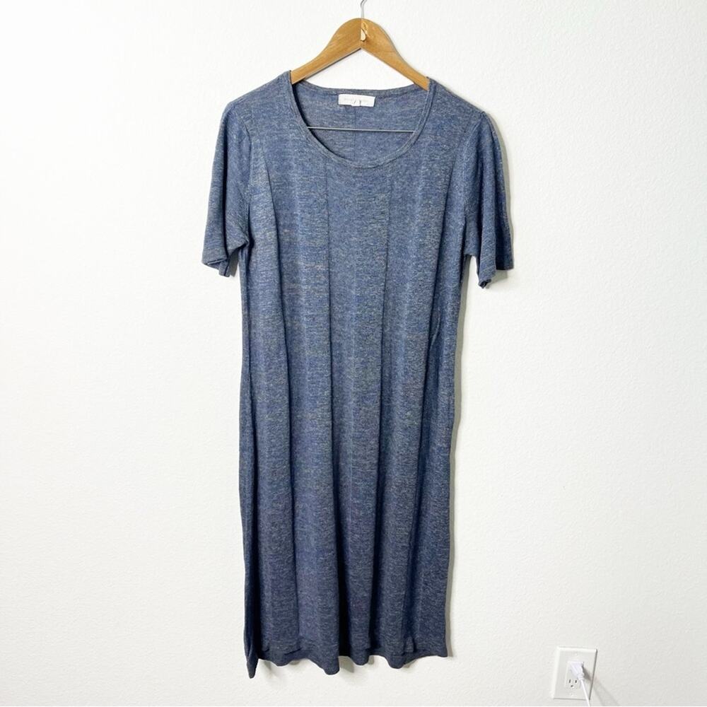 Micaela Greg Blue Wide Rib T Shirt Sweater Dress Midi Shirt Sleeve Womens Size M - Picture 5 of 10